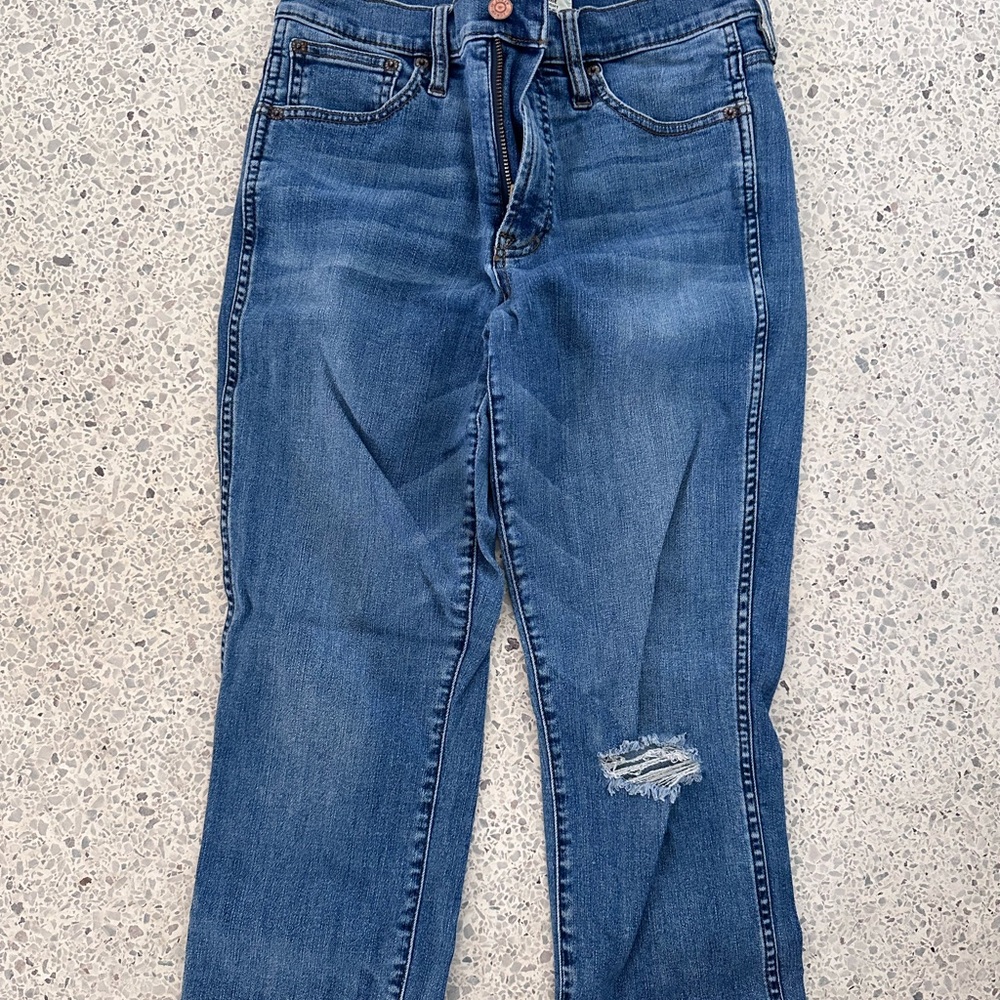 J. Crew Blue Straight Leg Jeans with Distressed Detail